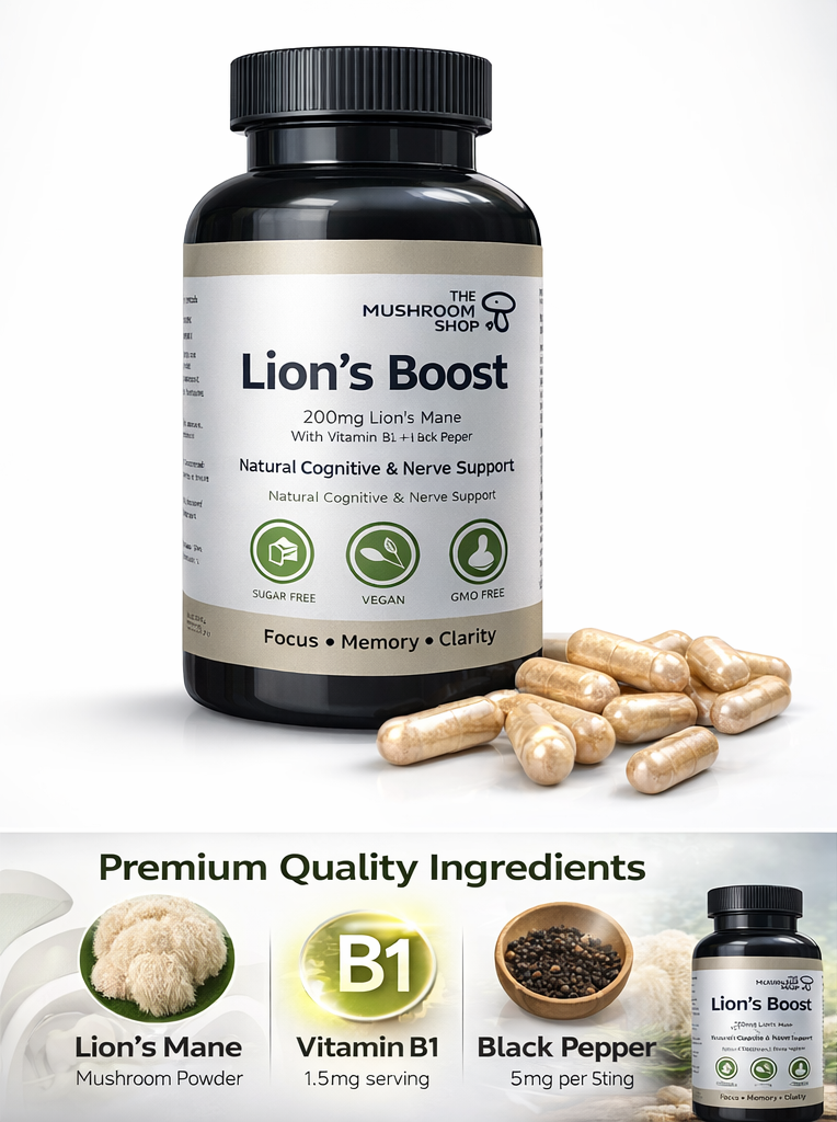 Lion’s Boost Capsules – Lion’s Mane, Vitamin B1 & Black Pepper – 120 Capsules (4 Month Supply)