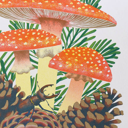 Fly Agaric | A4 Risograph Print, wall art | Mushroom, nature