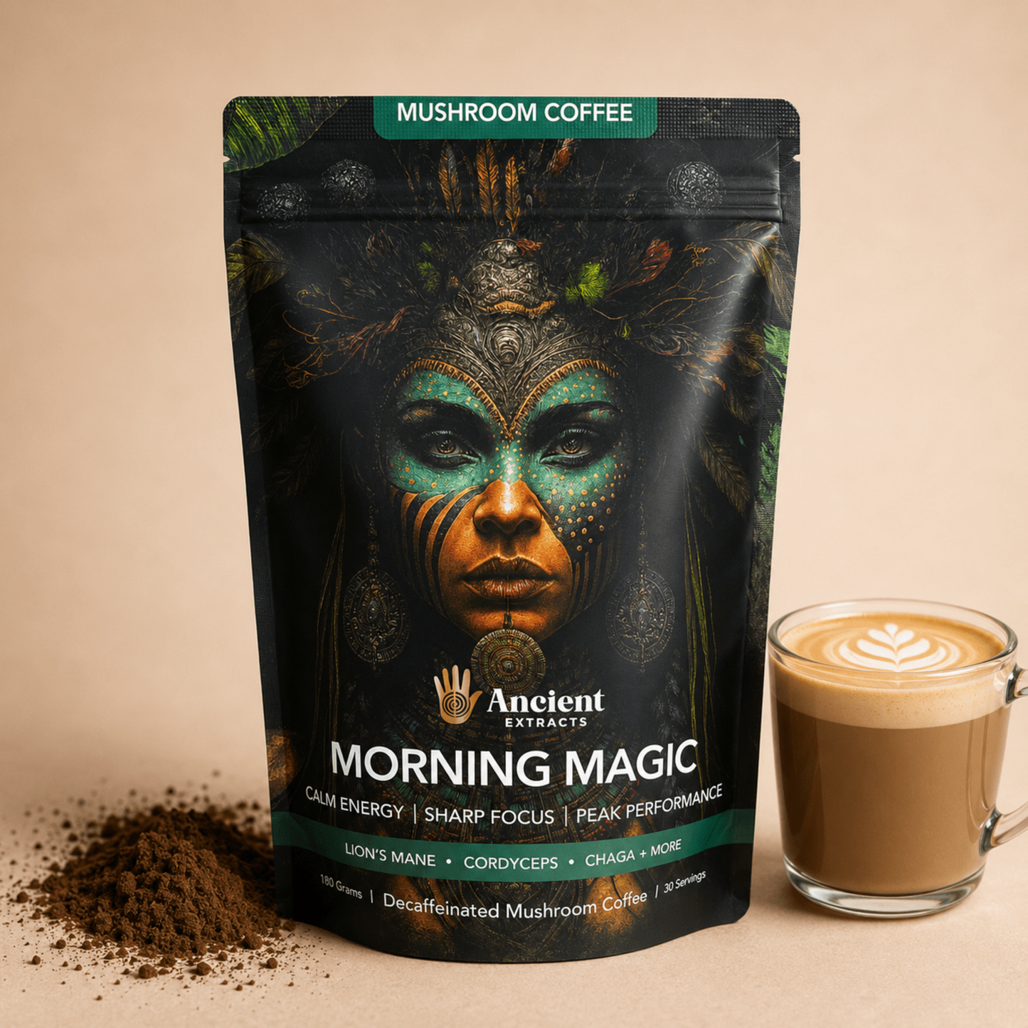 Ancient Extracts Morning Magic Decaf Mushroom Coffee – 180g