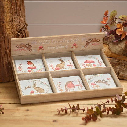 Countryside Woodland Animal Slate Coaster 6 Asstd With Tray 24