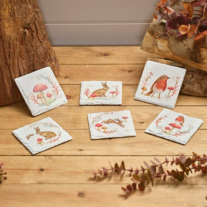 Countryside Woodland Animal Slate Coaster 6 Asstd With Tray 24