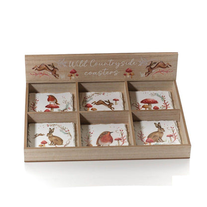 Countryside Woodland Animal Slate Coaster 6 Asstd With Tray 24