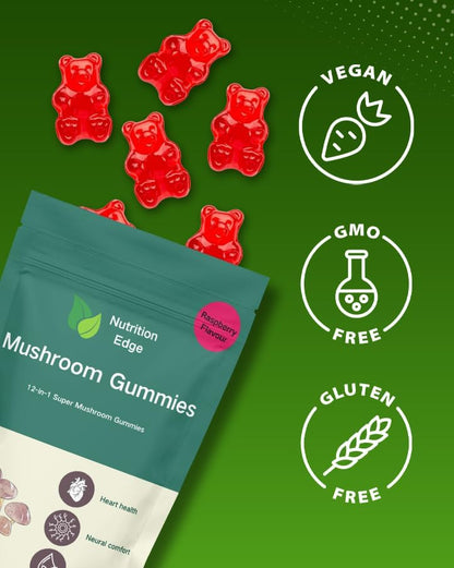 12-in-1 Mushroom Gummies – Lion’s Mane, Reishi & Cordyceps Blend | Vegan Daily Wellness Gummies
