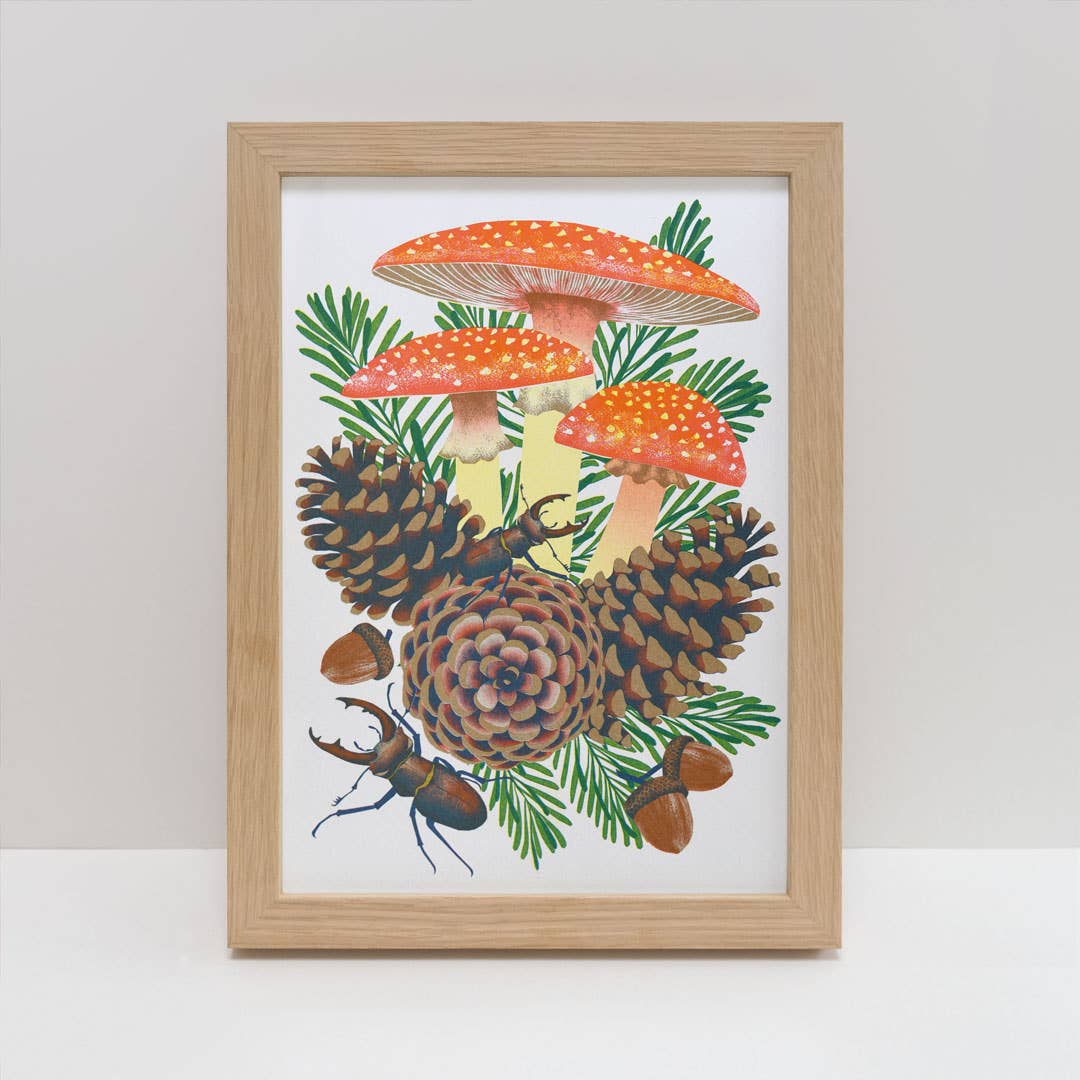 Fly Agaric | A4 Risograph Print, wall art | Mushroom, nature