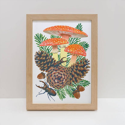 Fly Agaric | A4 Risograph Print, wall art | Mushroom, nature