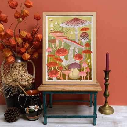 Fungi | A3 Risograph Print, wall art | Mushroom, Autumn