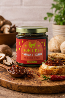 Lion’s Den Chipotle Shiitake Relish 220g – Smoky Spicy Umami Mushroom Relish