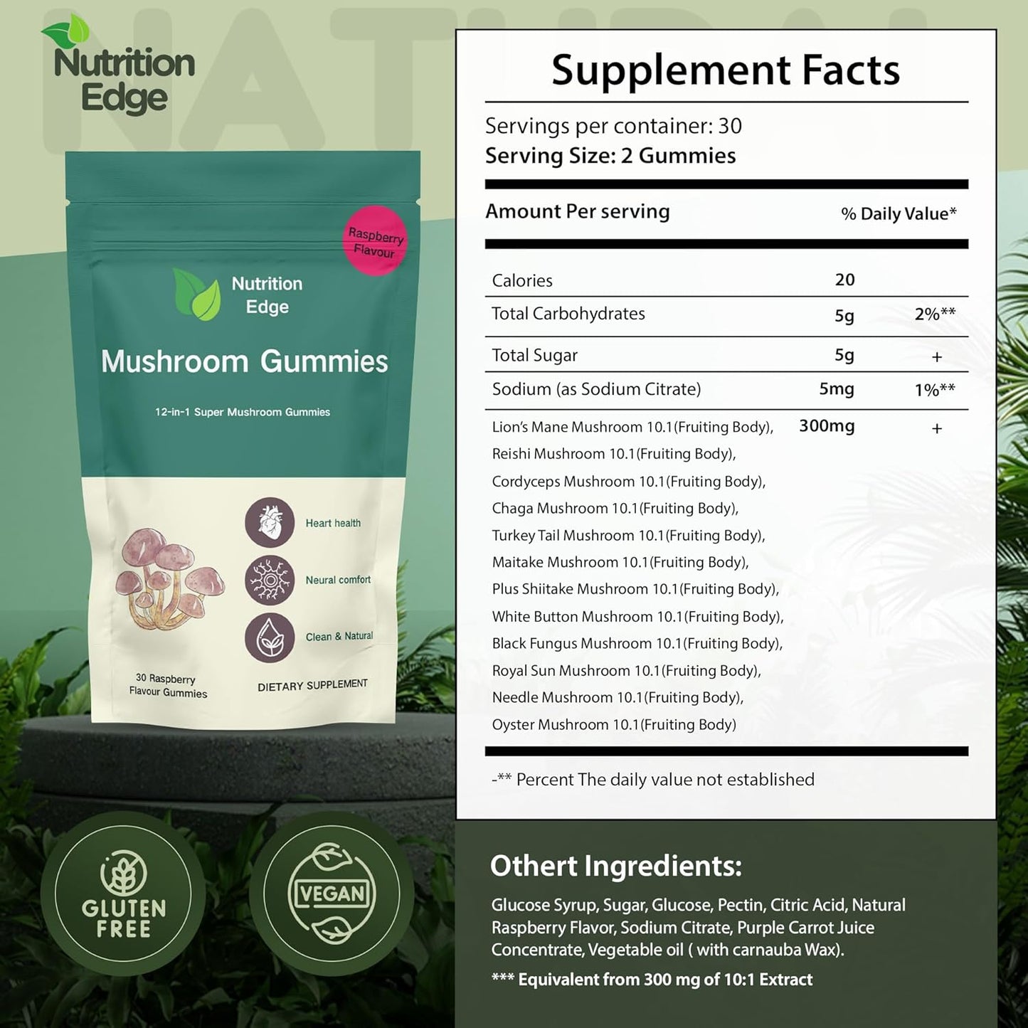 12-in-1 Mushroom Gummies – Lion’s Mane, Reishi & Cordyceps Blend | Vegan Daily Wellness Gummies