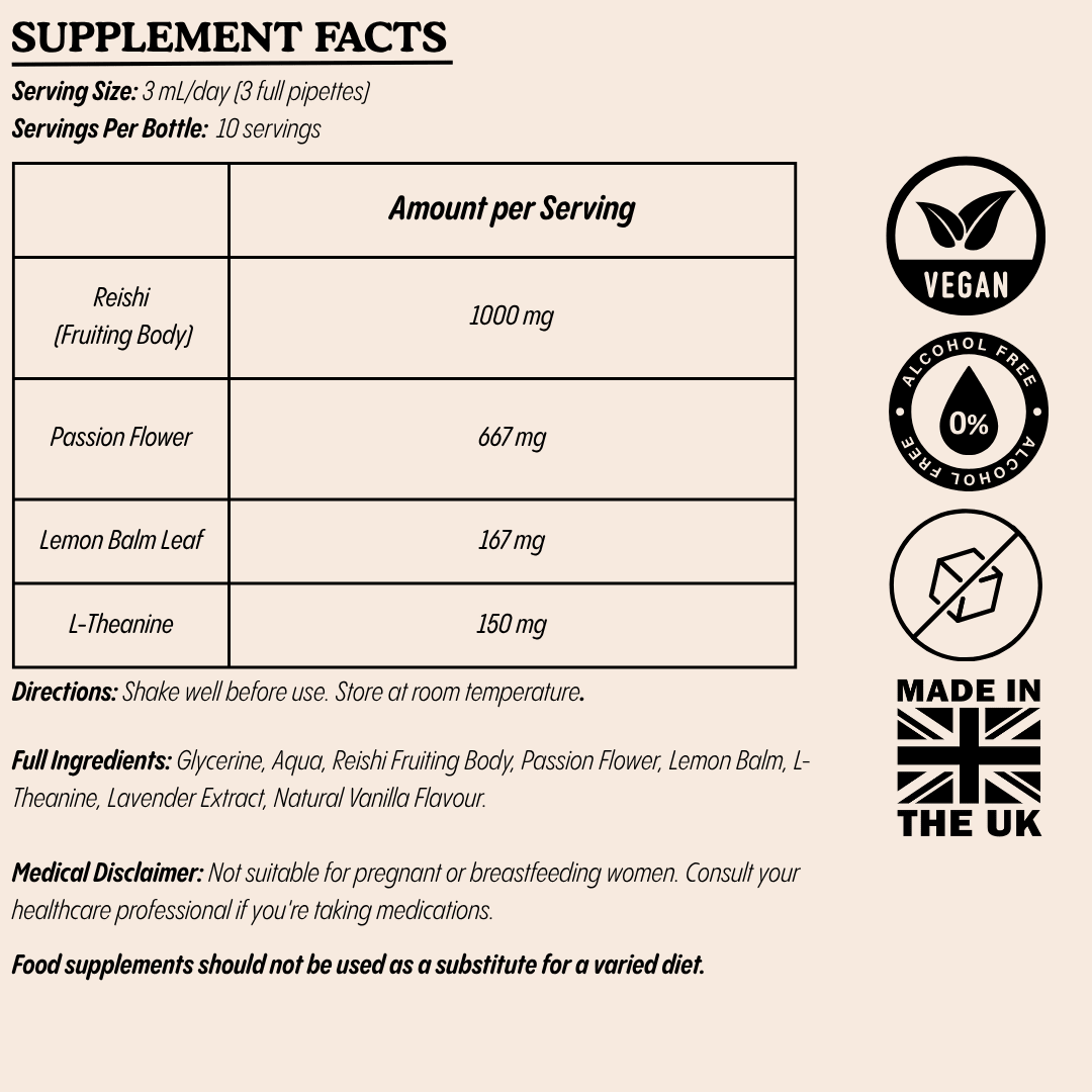 Mellow Mushroom Elixir Supplement – Natural Calm & Sleep Support | Lavender & Vanilla | 30ml