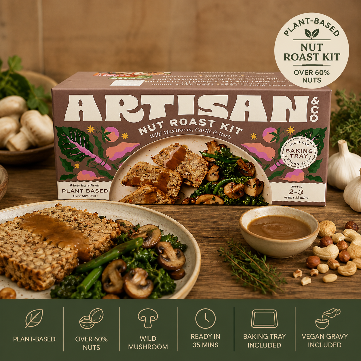 Artisan & Co Wild Mushroom, Garlic & Herb Nut Roast Kit – 212g