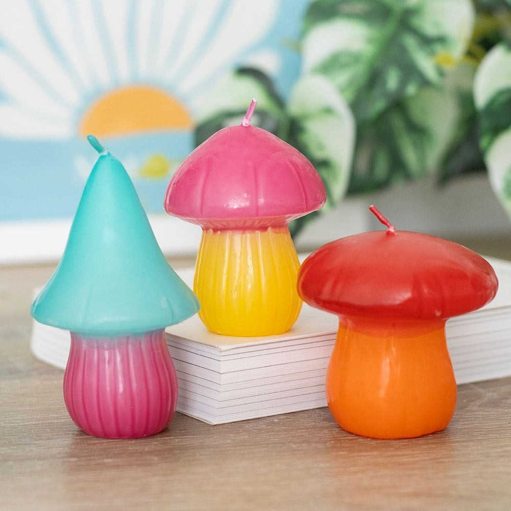 Set of 3 Mushroom Shaped Candles Neon