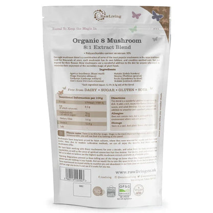 Organic 8 Mushroom 8:1 Extract Blend – 50g