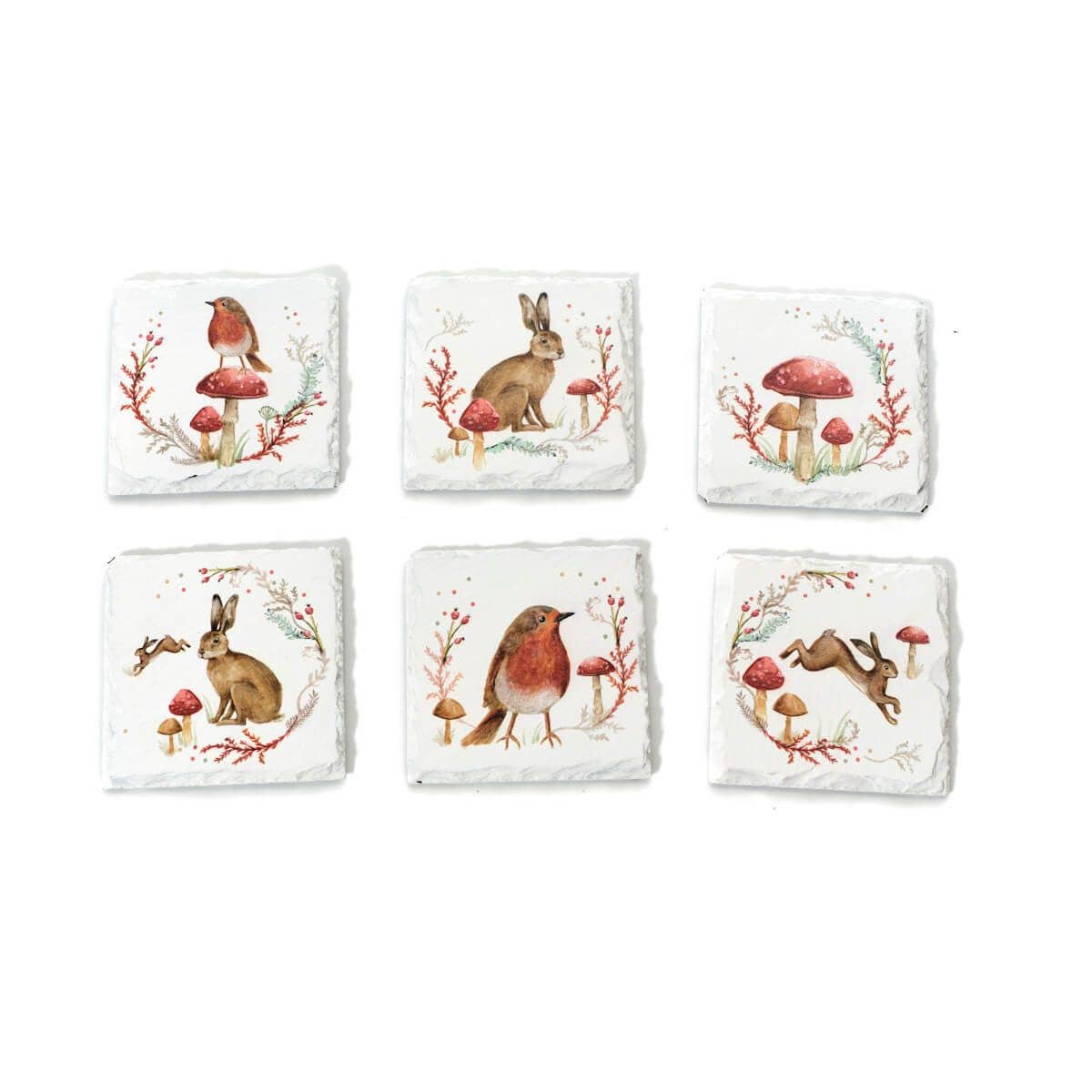 Countryside Woodland Animal Slate Coaster 6 Asstd With Tray 24