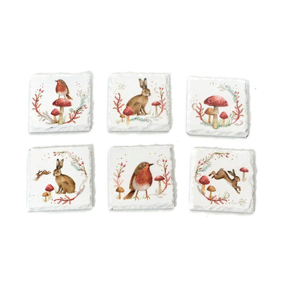 Countryside Woodland Animal Slate Coaster 6 Asstd With Tray 24