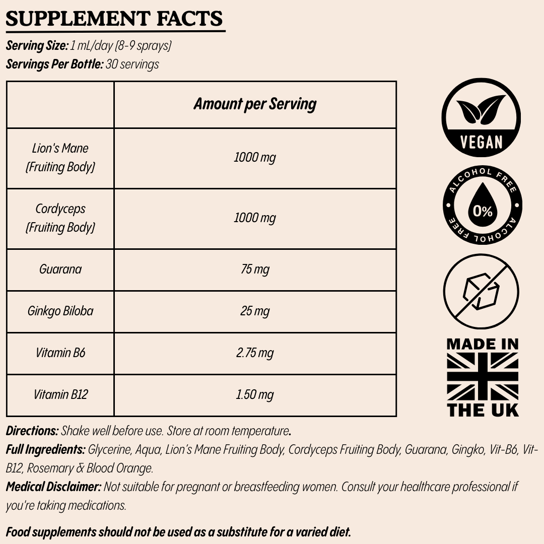 Move Mushroom Elixir Supplement – Natural Energy & Focus | Blood Orange & Rosemary | 30ml