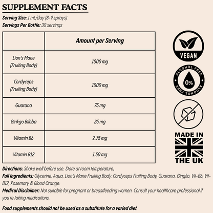 Move Mushroom Elixir Supplement – Natural Energy & Focus | Blood Orange & Rosemary | 30ml