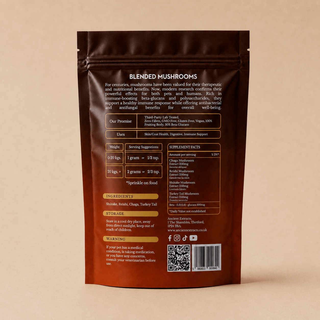 Ancient Extracts 4 Mushroom Blend for Dogs & Cats – 60g