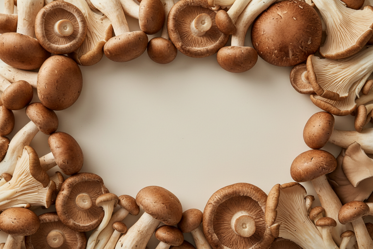 Make a banner with mushrooms on background 
